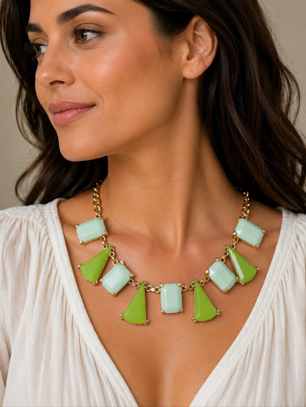 ETC! Mint Neon Green Geometric Mod Bib Necklace